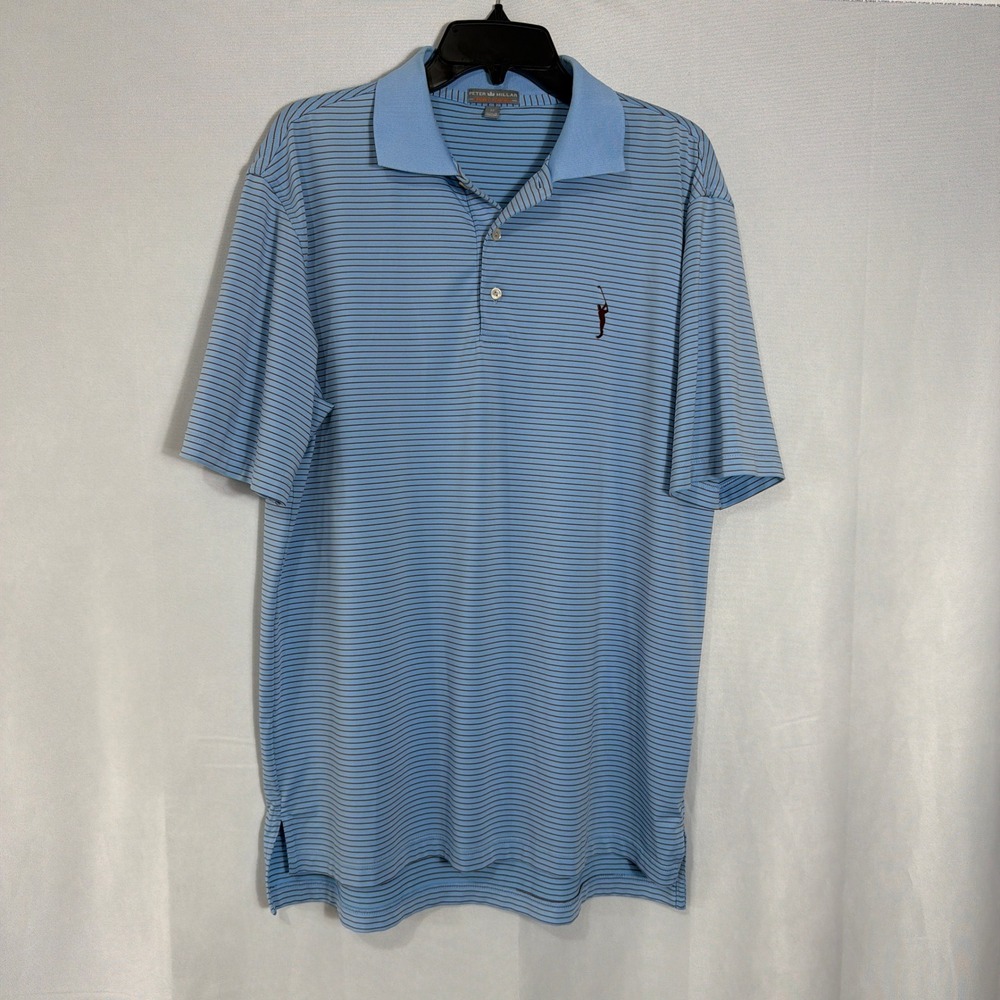 Peter Millar Polo Summer Comfort Medium Striped Golfer Logo Blue Mens